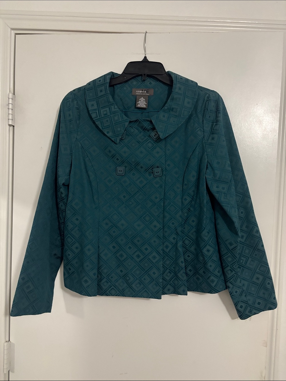 Y2K George Teal Diamond-Pattern Coat